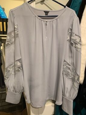 Ann Taylor Grey Lace-Insert Blouse